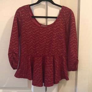 Burgundy and gold peplum top